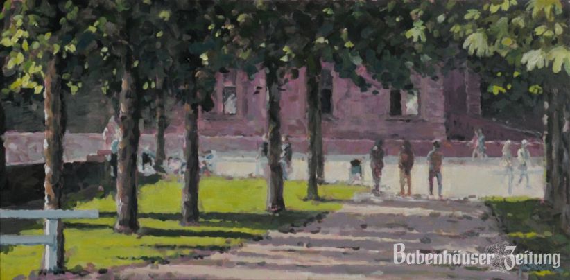 Bouleplatz am Schloss in Aschaffenburg" Gemälde von Reinhard Wiesiollek