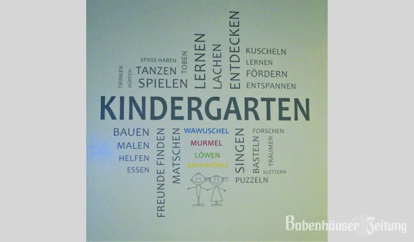Dieses Wand-Tattoo ziert von nun an den zentralen Flur: die Anregung daf&uuml;r kam vom Elternbeirat und nach anf&auml;nglicher Skepsis zeigt sich die Kita-Leitung begeistert.