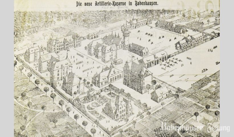 Die Zeichnung der ehemaligen Kaserne (Babenh&auml;user Zeitung von 1901).