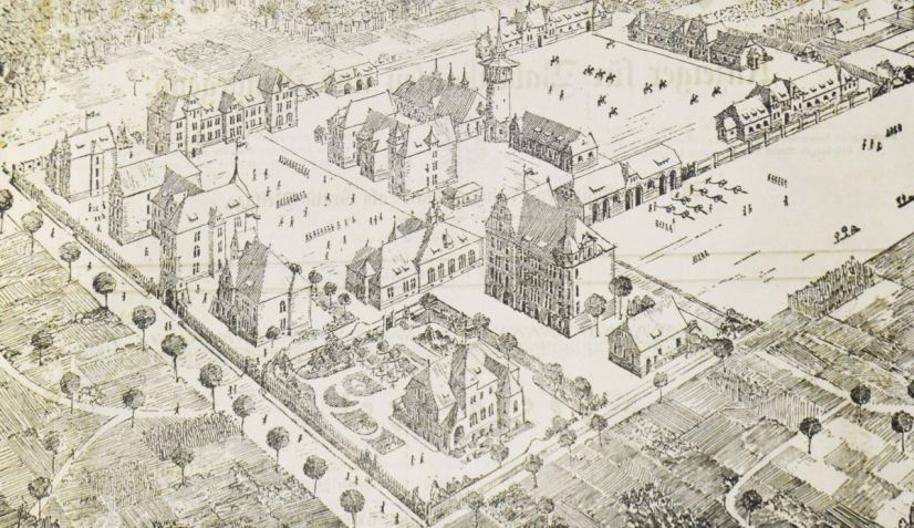 Die Zeichnung der ehemaligen Kaserne (Babenh&auml;user Zeitung von 1901).