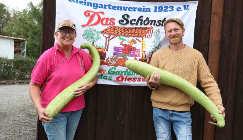 Die Vorsitzenden des Kleingartenvereins Babenhausen, Matthias Schittek und Ute Labaied-Zouari hatten erstmals zum K&uuml;rbisfest eingeladen.